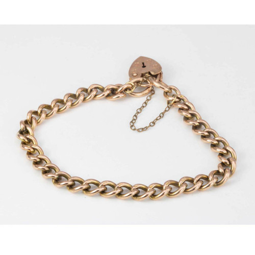 Edwardian Link Charm Bracelet with Heart Lock Charm in 9K Rose Gold - The  Verma Group