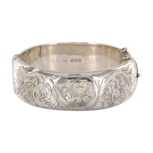 Vintage Silver Wide Engraved Bangle | RH Jewellers