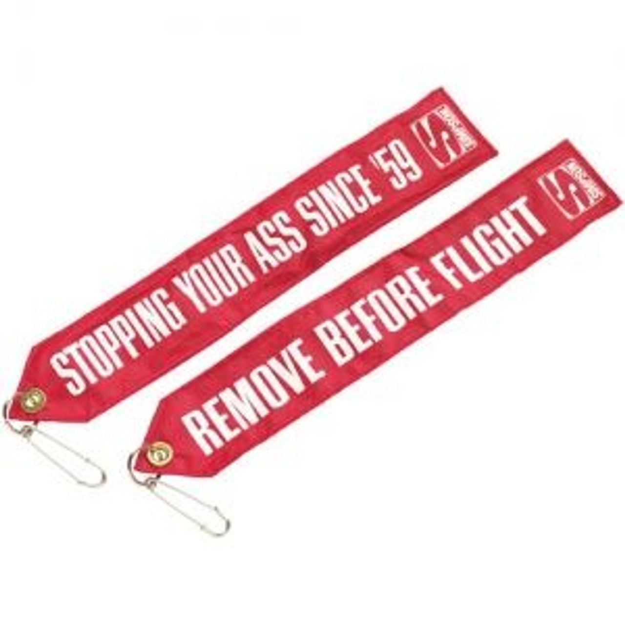 "Stopping Your Ass"  Tag chute Flag Simpson - one side and "Remove Before Flight" otherside