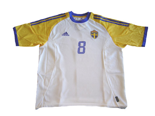 ADIDAS SWEDEN 2002 AWAY SVENSSON JERSEY - Soccer Plus