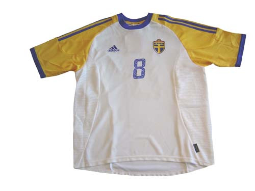 ADIDAS SWEDEN 2002 AWAY SVENSSON JERSEY - Soccer Plus