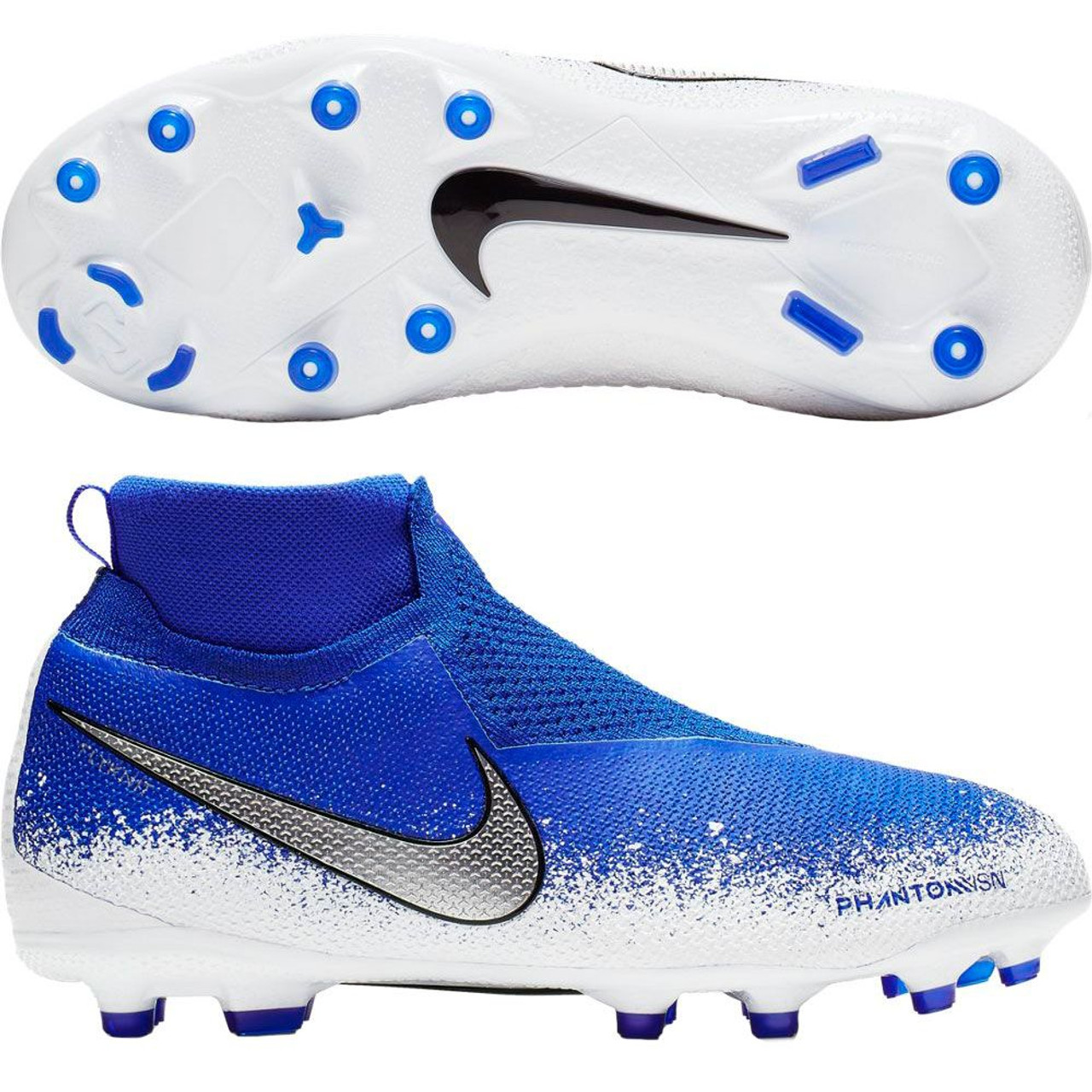 NIKE JR PHANTOM VSN ELITE DF FG/MG Racer Blue/Chrome - Soccer Plus