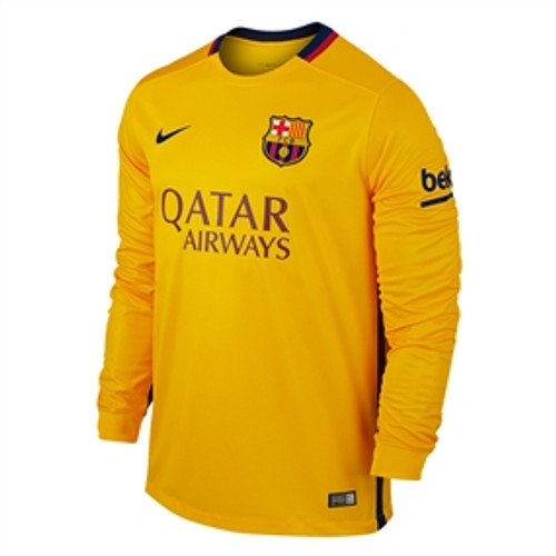 NIKE BARCELONA 2016 AWAY L/S JERSEY GOLD/RED NIKE BARCELONA 2016 AWAY L/S JERSEY GOLD/RED