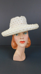 Vintage Sheer Woven Hat, Off White with Wide Brim, 1960s, 21 inch head