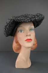 Vintage Grey Curly Faux Fur Hat Pancake, Persian Lamb fits 21 inch head 1960s