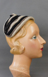 Vintage Black & Beige Yarn Hat 1950s Band, fits any size