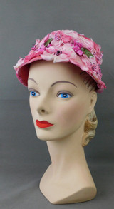 Vintage Pink Satin & Velvet Floral Hat 1960s Milbrae