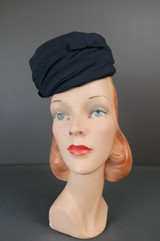 Vintage Dark Blue Fabric Topper Hat 1950s