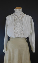 Antique Edwardian Lace Blouse with High Neck Collar, 1900s White Cotton, fits 32 inch bust, some issues