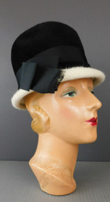 Vintage Black & White Tall Felt Hat 1960s Mr. John Jr, 21 inch head