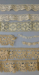 Vintage Lace Trim Lot, 8 pieces of Ivory and Ecru Crochet Lace, Cotton remnants