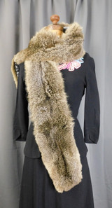 Vintage Brown & Ivory Fox Fur Long Scarf, Wrap, 66 inches, 5 inches wide, 1950s