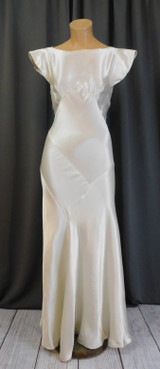 Vintage 1930s Ivory Satin Gown, Bias Cut Silk, 34 bust with Low Back and Ties, some issues