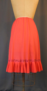 Vintage 1960s Red Nylon Half Slip with Sheer Crystal Pleats, 26 to 30 inch waist