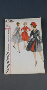 Vintage 1960s Coat Dress Pattern Full Skirt, Simplicity 4591, 34 bust