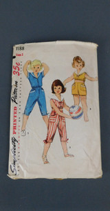 Vintage 1950s Child's One or Two Piece Playsuits Pattern Simplicity 1188, Child size 2, 21 inch chest