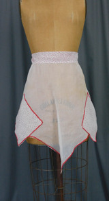 Vintage 1950s Sheer White Organdy Apron with Red Dotted Swiss and Ric-Rac