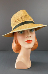 Vintage Straw Fedora Men's Hat 1960s, medium, 22-1/2 inch