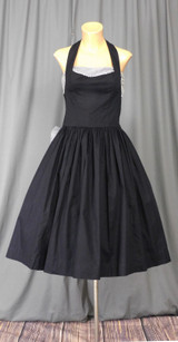 1950s Vintage Halter Dress with Full Skirt, Black Cotton with Gingham Bow, 34 bust #1