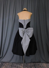 1950s Vintage Halter Dress with Full Skirt, Black Cotton with Gingham Bow, 34 bust #1