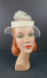 Vintage Ivory Chiffon Flower Veil Hat, 1960s any size