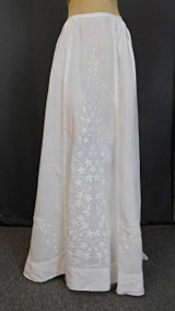 Antique Edwardian Skirt Embroidered White Cotton, XXS 20 inch waist