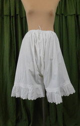 Vintage Edwardian White Cotton Bloomers with Split Crotch, drawstring waist fits up to 30 inches