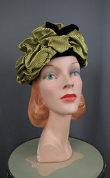 Vintage Yellow & Black Striped Hat by Jeanne Tete 1960s, 21 inch head