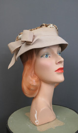 Vintage Taupe Felt and Leopard Print Hat, 1960s Mr. John Jr. with issues