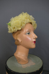 Vintage Yellow Flowers Half Hat, 1960s 22 inch head 