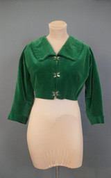 Vintage 1950s Green Velvet Jacket, 35 bust, Rhinestone Buttons