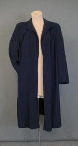 Vintage 1940s Dark Blue Clutch Coat, Wool Crepe, Large to 42 inch bust