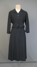 Vintage Black Fitted Suit, Jacket & Skirt, 36 bust, 27 waist, 1950s 1960s, issues
