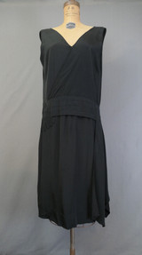 Vintage 1920s Black Sleeveless Dress with Low Draped Back, 38 bust, Rayon Faille Evening