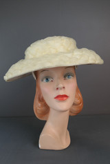 Vintage Hat Wide Brim 1960s Gathered Nylon Netting, 21 inch head, 14 inches wide