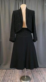 Amazing Soutache Cropped Jacket & Skirt, 1950s Tilly Heitner Set, Black Wool, 36 bust, 28 waist