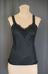 Vintage Black Camisole with Stretch Lace Straps, Olga, 34 bust, 1970s