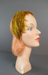 Vintage Hat Gold & Brown Feathers Band 1960s, Evening, 21 to 22 inch head