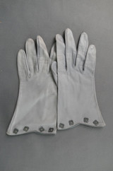 Vintage Grey Leather Gloves with Flowers, 1950s, size 6-1/2