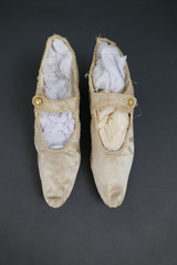 Vintage Edwardian Silk Shoes DAMAGED Display Only, Button Straps, Curved heels