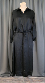Damaged 1910s Black Silk Satin Dress, Eyelet Back Panel, 40 inch bust, Ankle length Vintage gown