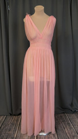 Vintage Pink Sheer Pleats Nightgown, 1950s Edward's Lingerie Nylon, 34 bust, issues