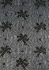 Antique Black Silk Lace Fabric Remnant, Bows and Polka Dots,  26 x 29 inches