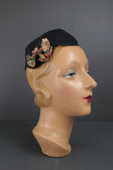 Vintage 1940s Sheer Mesh Hat with Tiny Peach Flowers