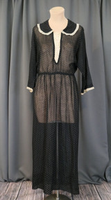 Vintage 1920s Black Polka Dot Dress, Cotton Voile, fits 38 bust, late 1910s, with issues