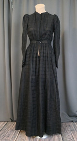 Antique Edwardian Black Cotton Dress, 1900s Day Mourning Dress, Windowpane Voile, with issues, fits 33 bust