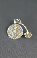 Vintage Rhinestone Bicycle Brooch, Old Fashion Big High Wheel Penny Farthing, Costume Jewelry 1960s