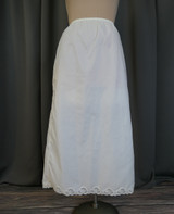Vintage 33 inch Long Half Slip, White Nylon Taffeta with Lace Slit,  small