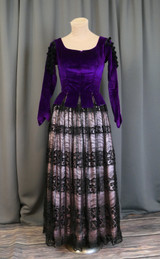 Vintage Purple Velvet Gown with Black Lace Skirt, 1930s Ferdinand Madrid, Dancing Dress, 33 bust, with issues