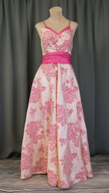 Vintage 1950s Pink Floral Gown Flocked Silk Taffeta, 34 bust
